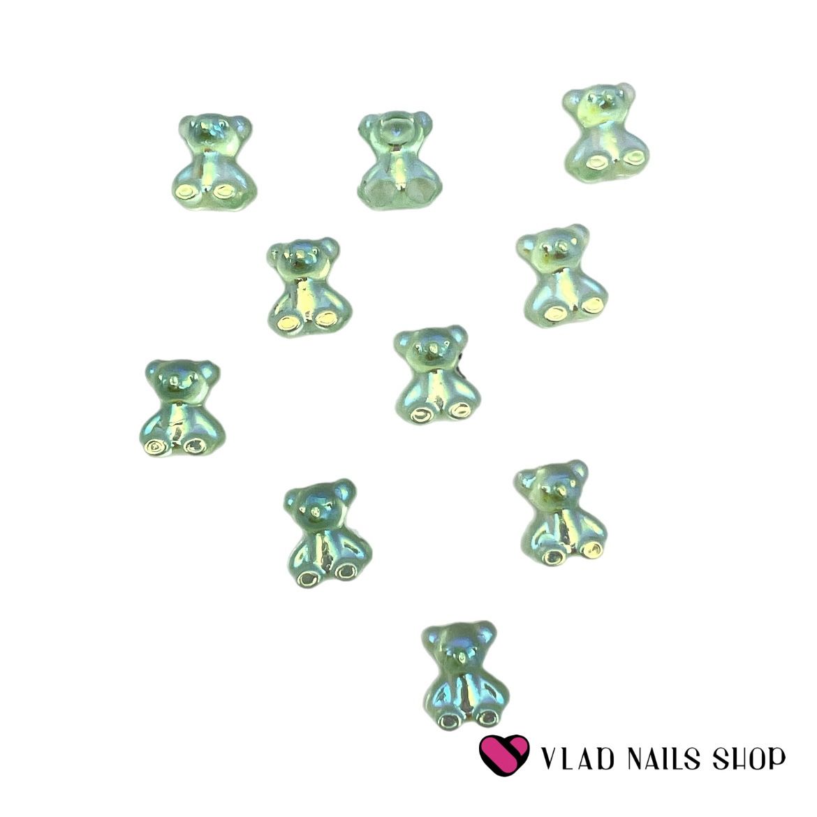 Объёмный дизайн CRAZY SHINE NAILS Мишки зелёные 8*10мм 10шт №7213   