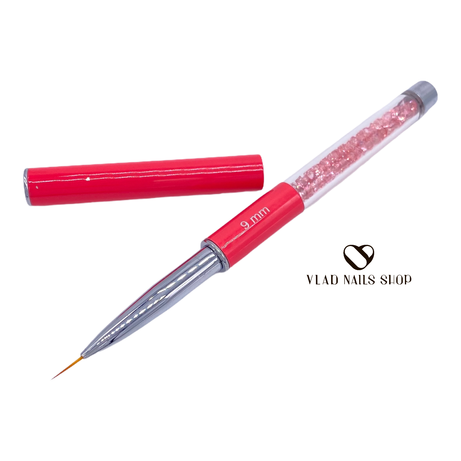 Кисть для тонких линий розовая ручка с кристаллами  9mm   
