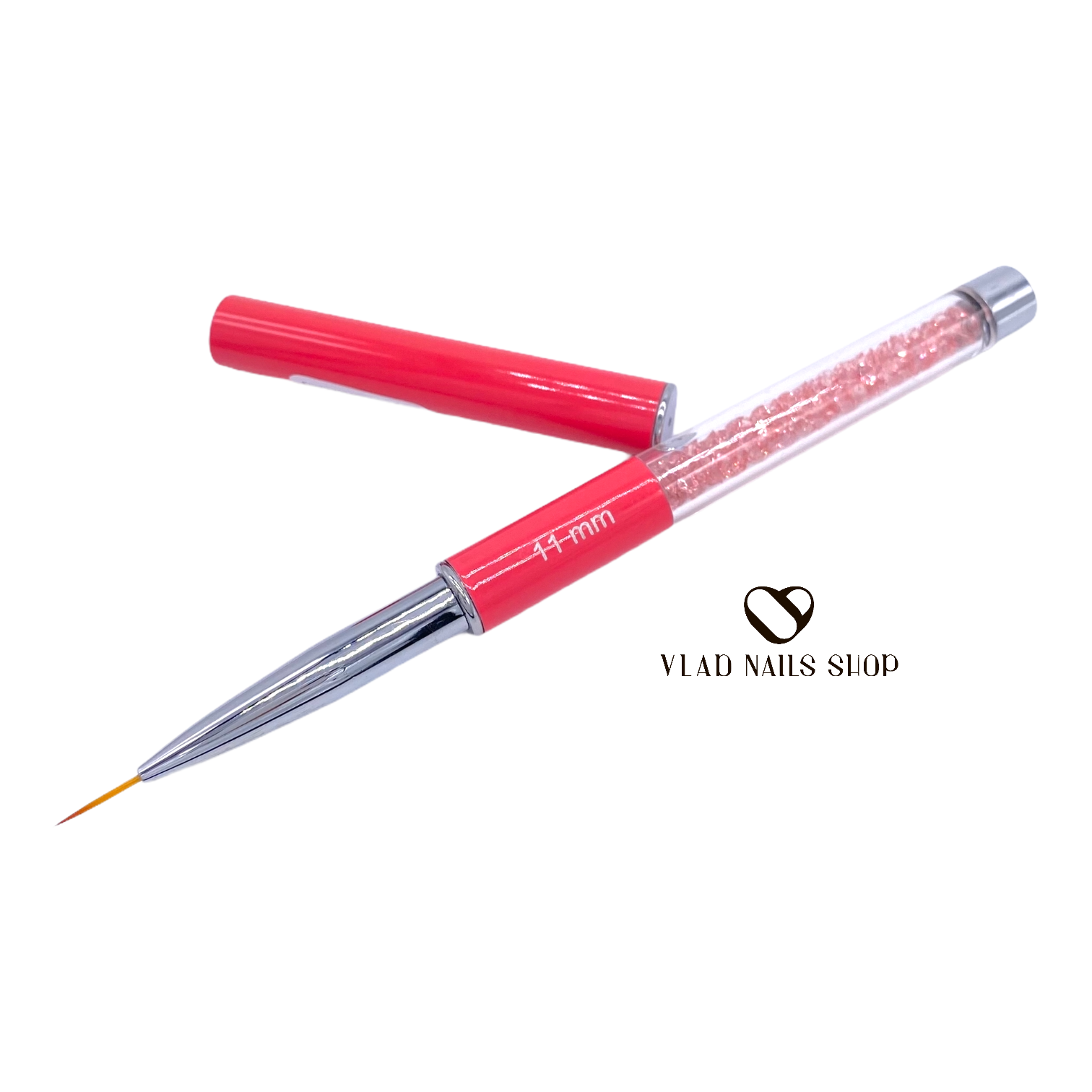 Кисть для тонких линий розовая  ручка с кристаллами 11mm   