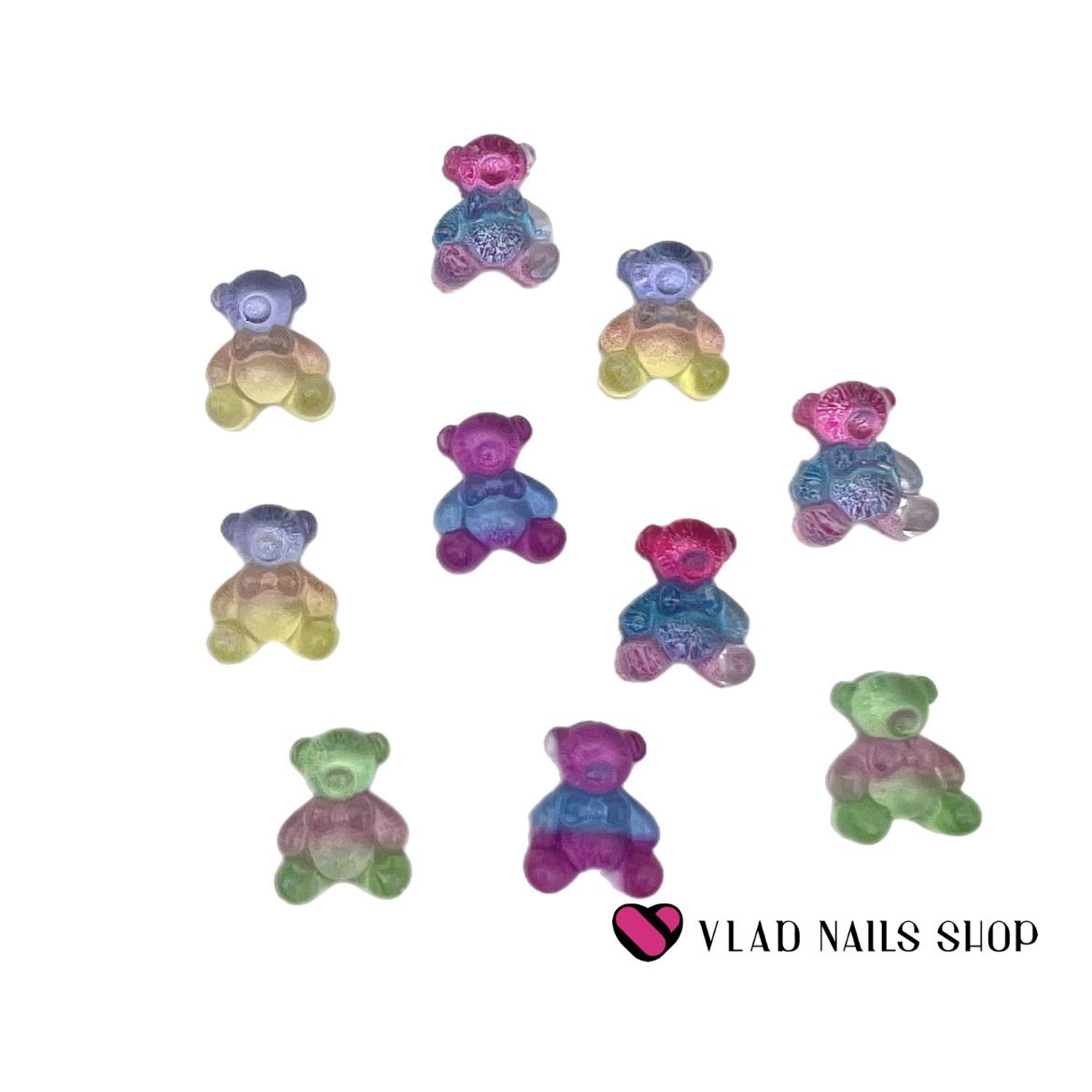 Объёмный дизайн CRAZY SHINE NAILS Радужные мишки 10шт №7251 