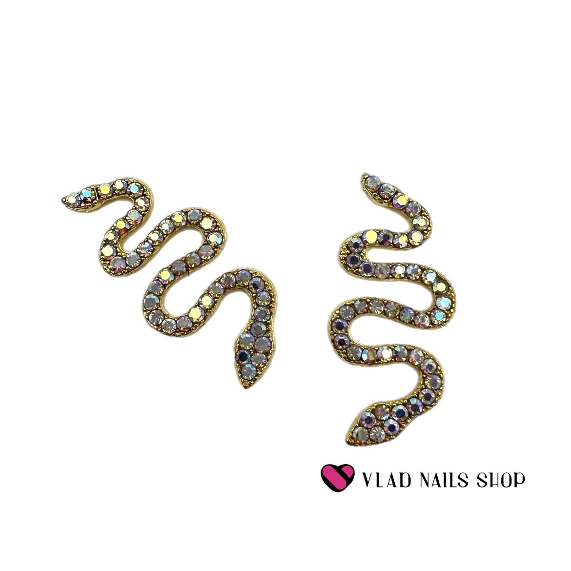 Объёмный дизайн CRAZY SHINE NAILS Змеи в стразах Золотые 2шт №7342 
