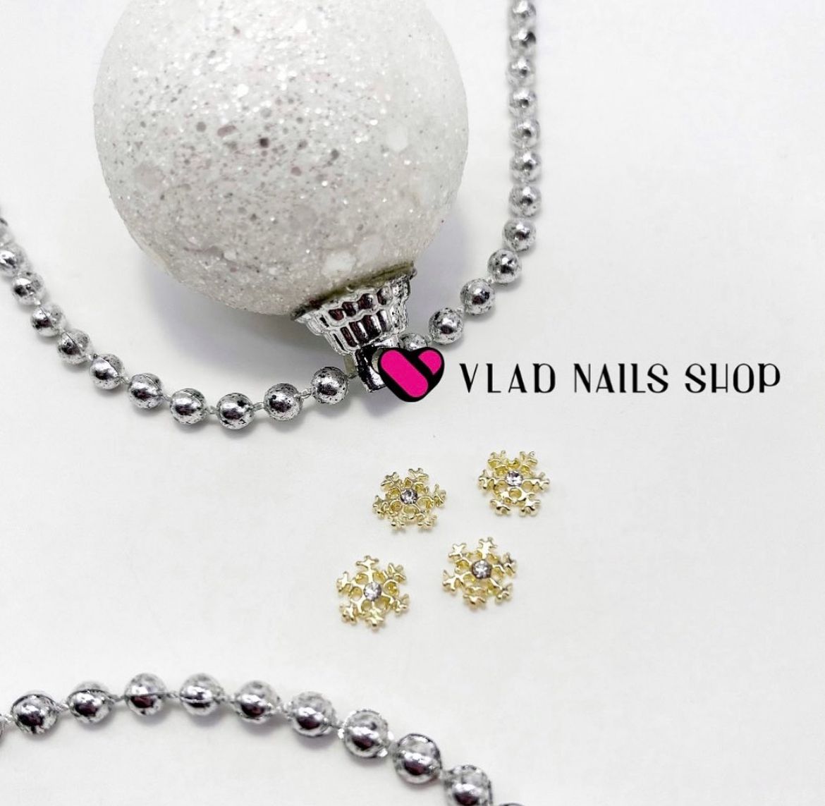 Объёмный дизайн CRAZY SHINE NAILS Снежинки с камнем золото 7*7мм 4шт №7321 
