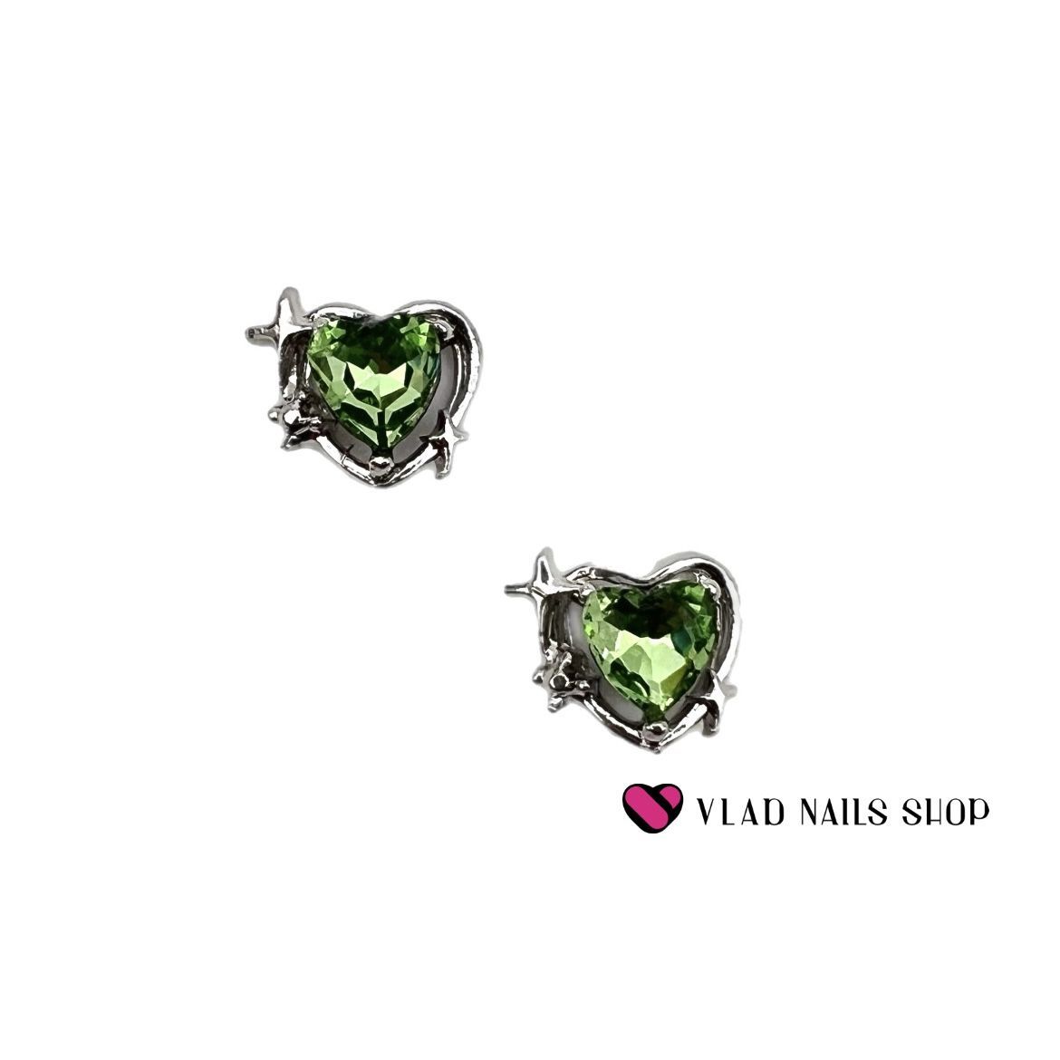 Объёмный дизайн CRAZY SHINE NAILS Зелёное сердце в рамке 10*11мм 2шт №7261 